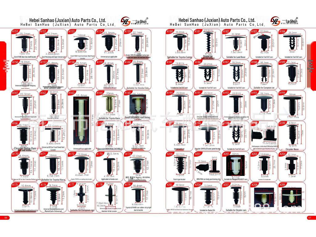 Transparent Plastic Boxed Buckle Set (200 PCS) for Honda, Toyota, Ford, Chrysler Cars