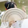 Wooden Folding Fan Chinese Style Hollow Ribs Portable Summer Hand Held Fan Decoration