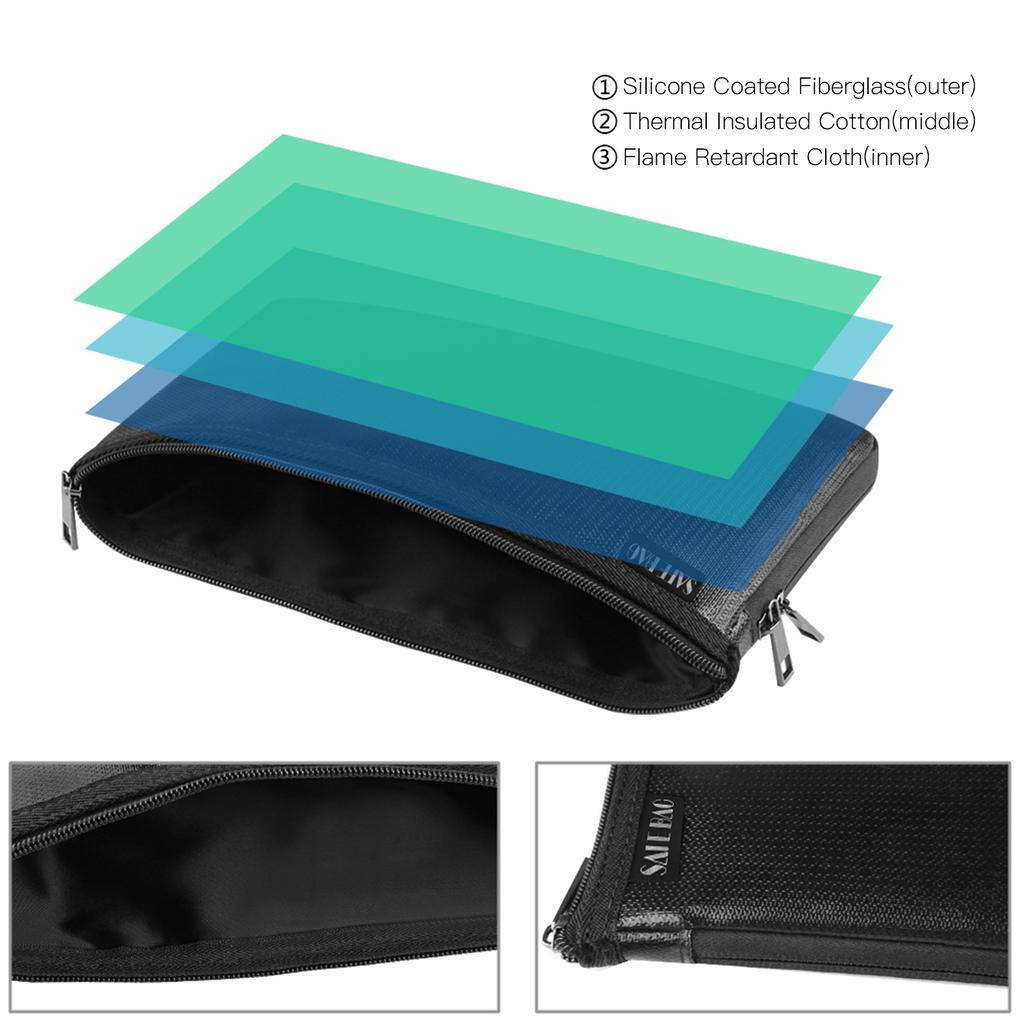 Small Fireproof Money Bag Fire and Water Resistant Expandable Document Bag Safe Storage Pouch