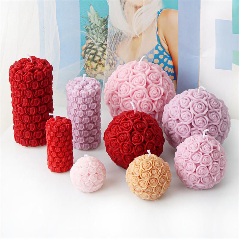 3D Роза Цветок Шар Свеча Силиконовая Форма DIY Гипс Ароматерапия Смола Форма для Мыла Валентина Роза Колонна Подарок Домашний Декор