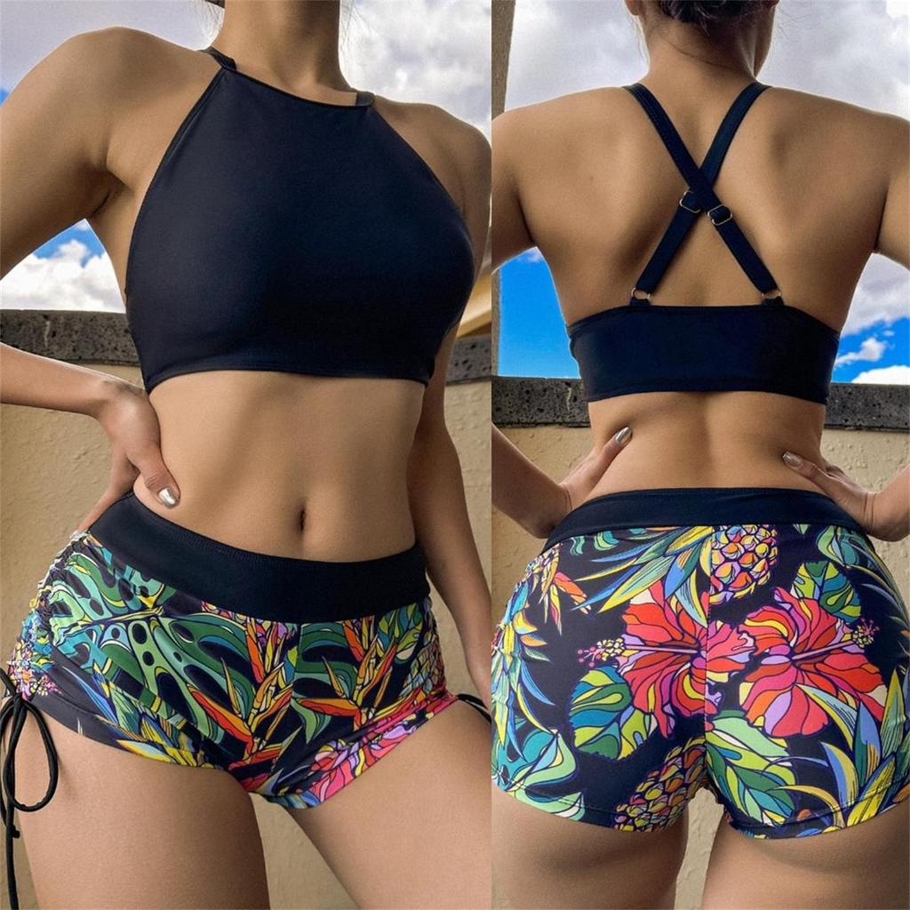 Европейское и американское спортивное бикини: Сексуальный кроп-топ-бандо с элегантной спинкой и раздельным дизайном купальника