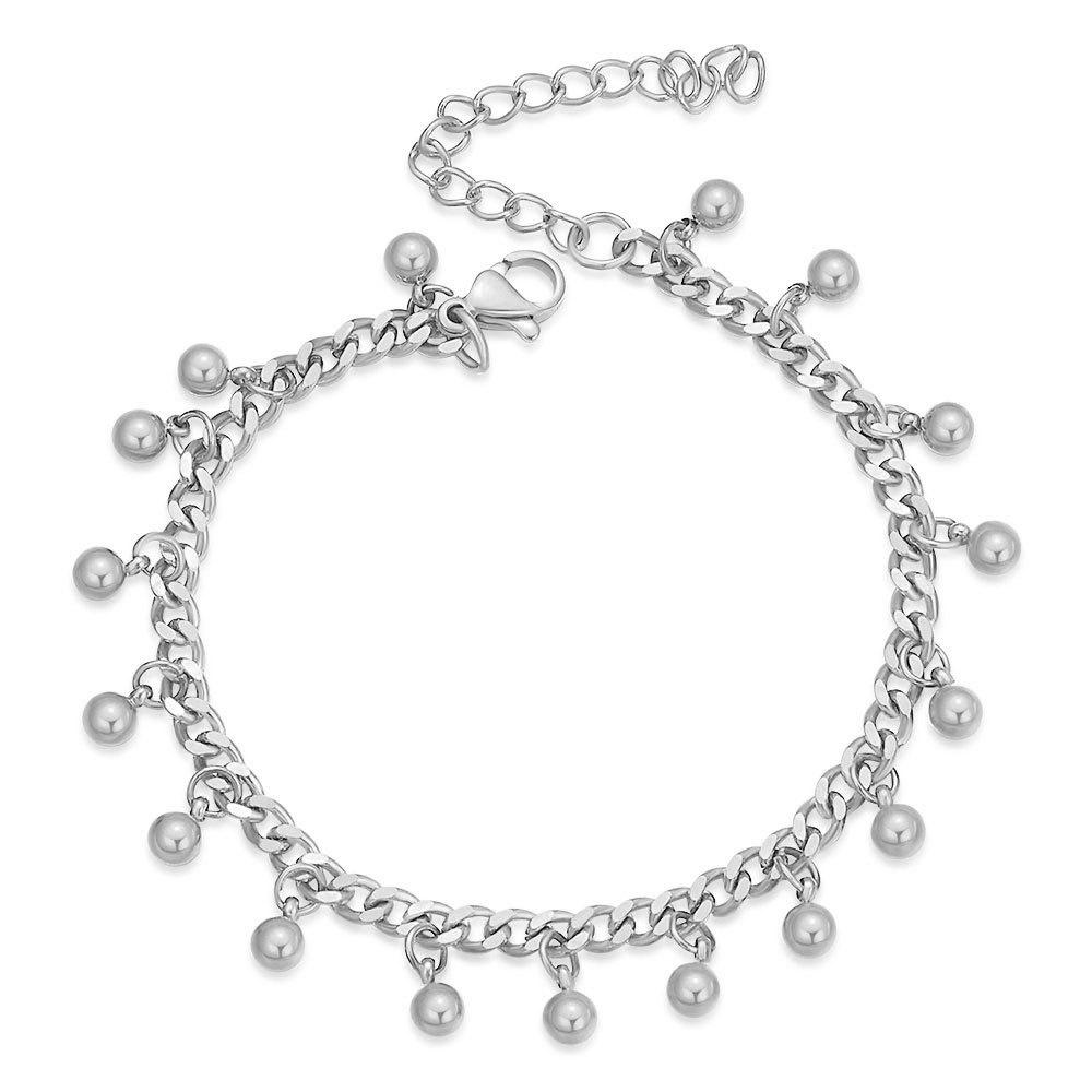 Unisex Gold Plated Fashion Jewelry Anti Tarnish Dainty Ball Stainless Steel Bangles Tassel Fringe Curb Charm Link Bracelet