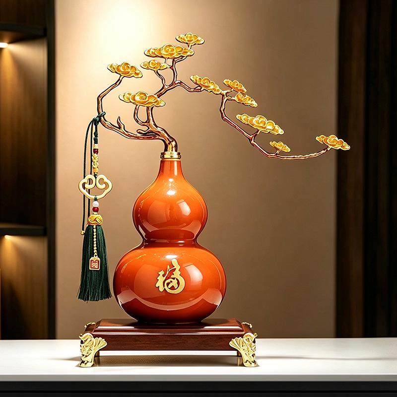 Gourd Ornament: Luxurious Chinese Home Decor for Living Room or Office – Attracts Fortune and Prosperity, Perfect Housewarming Gift