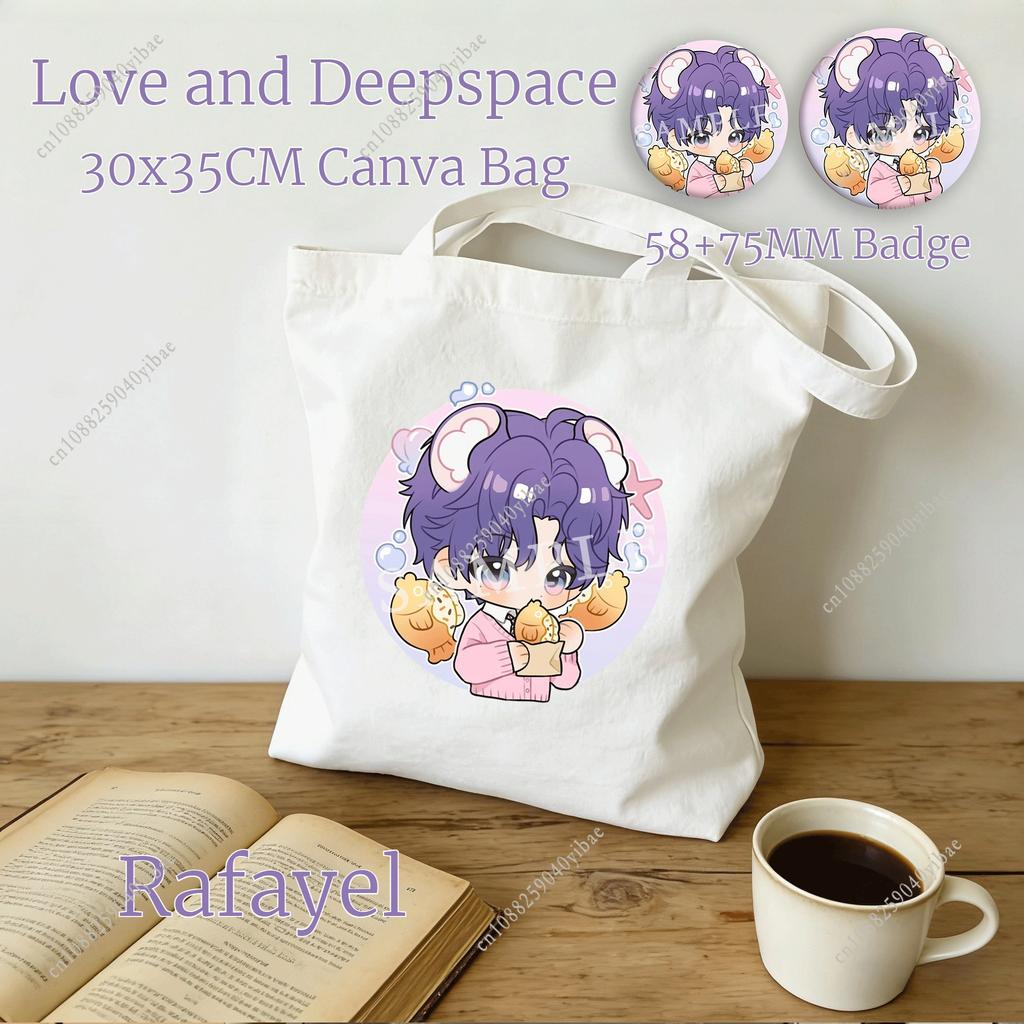 Сумка-шоппер Canva с персонажами мультфильма Love and Deepspace и значком Sylus Rafayel Zayne Xavier Caleb 30x35 см Аниме Сумка через плечо для хранения