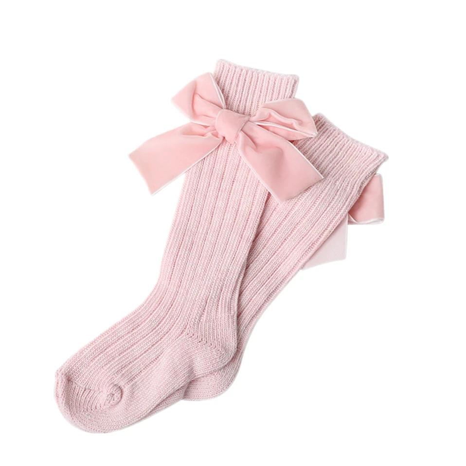 Kids Baby Girls Knitted Warm Knee High Stockings Bowknot Anti-Slip Mid Knee High Tube Soft Cotton Long Stockings