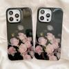 Розовый Цветок Розы Глянцевый Черный Чехол Для Телефона Для iPhone 16 16e 15 14 13 12 11 Pro Max XS XR 7 8 Plus Ударопрочный Мягкий Силиконовый Чехол