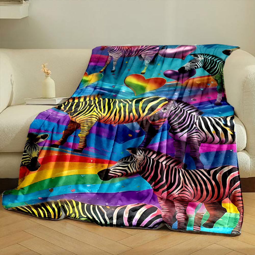 Rainbow Style Zebra Heart Print Blanket bedroom Blanket for Livingroom Couch lunch break Soft throw for Friend's festival Gift