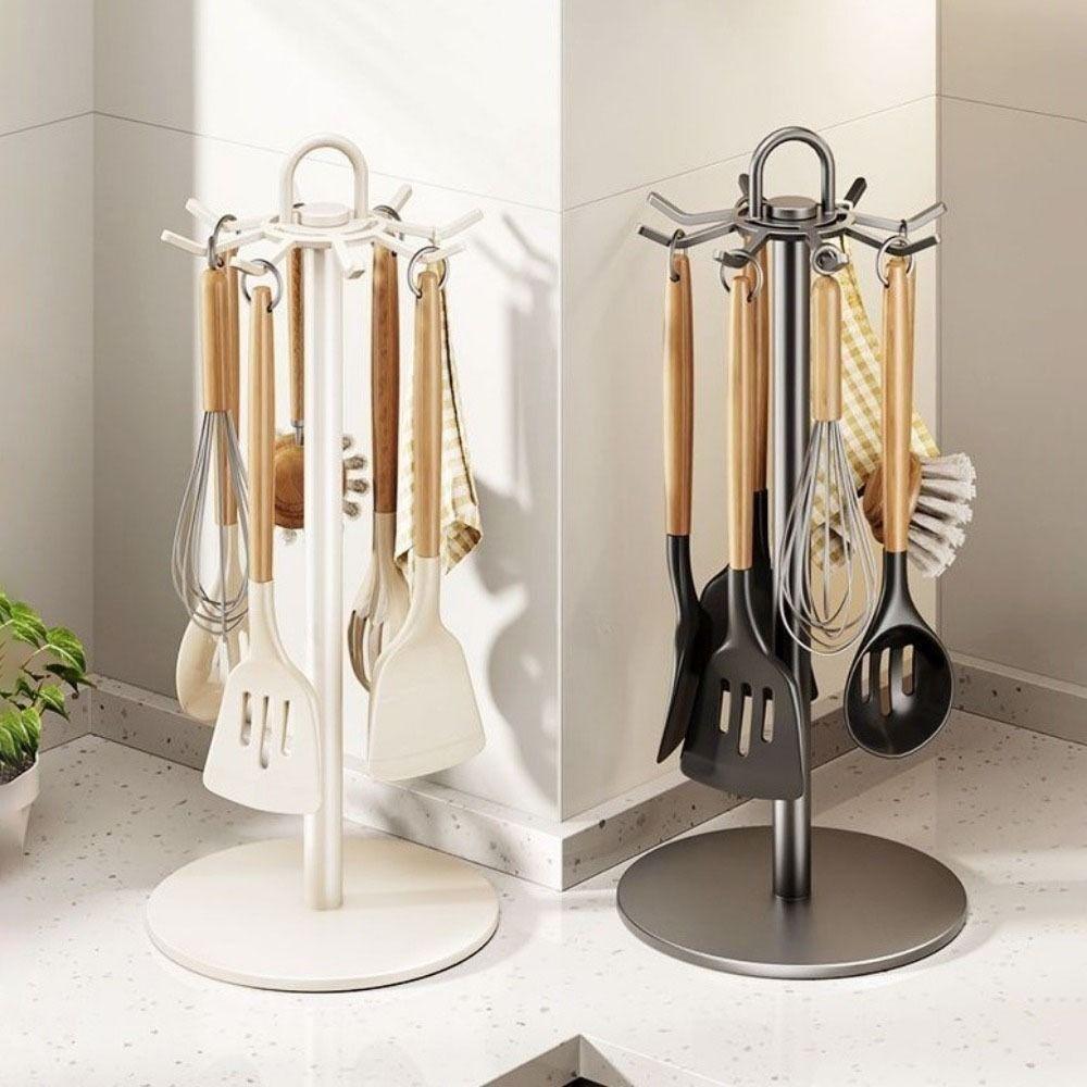 Movable Rotating Utensil Storage Rack 8 Hooks Spoon Hanging Rack Flatware Storage Rack Kitchen