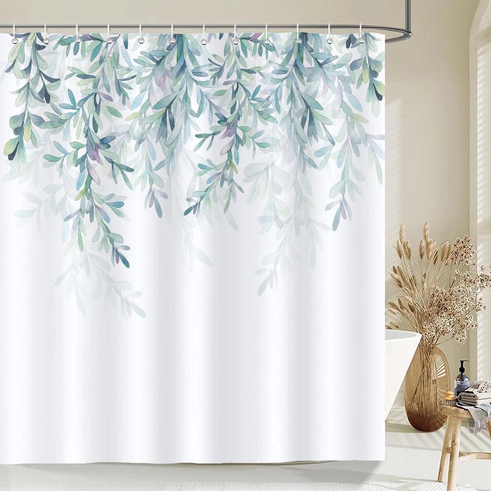 Акварельные Листья Цветочная Шторка для Душа 180 см * 180 см с Крючками, Водонепроницаемая Шторка для Душа, Шторки для Душа для Ванной