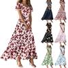 Women's Casual Fashion Print Long Dresses V-Neck Short Sleeve Dresses