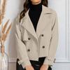 Womens Cropped Trench Coat Casual Long Sleeve Double Breasted Jacket Notched Lapel Short Blazer with Pockets Spring Fall Outwear