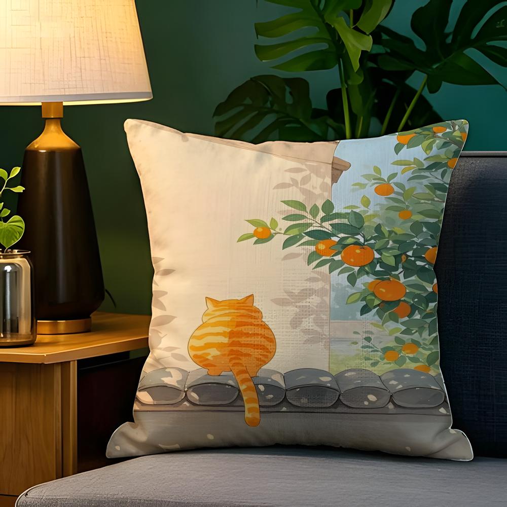 Cute cat illustration decoration  Pillow Case Natural Linen Pillow Case DoubleSided Decor Sofa Pillowcase Home Decor