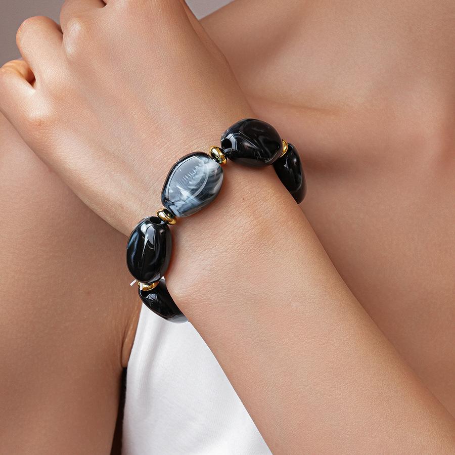 Irregular Imitation Marble Oval Acrylic Beads Bracelets Smudging Elastic Beaded Strand Bracelet Bangles Trendy Stack Jewelry D