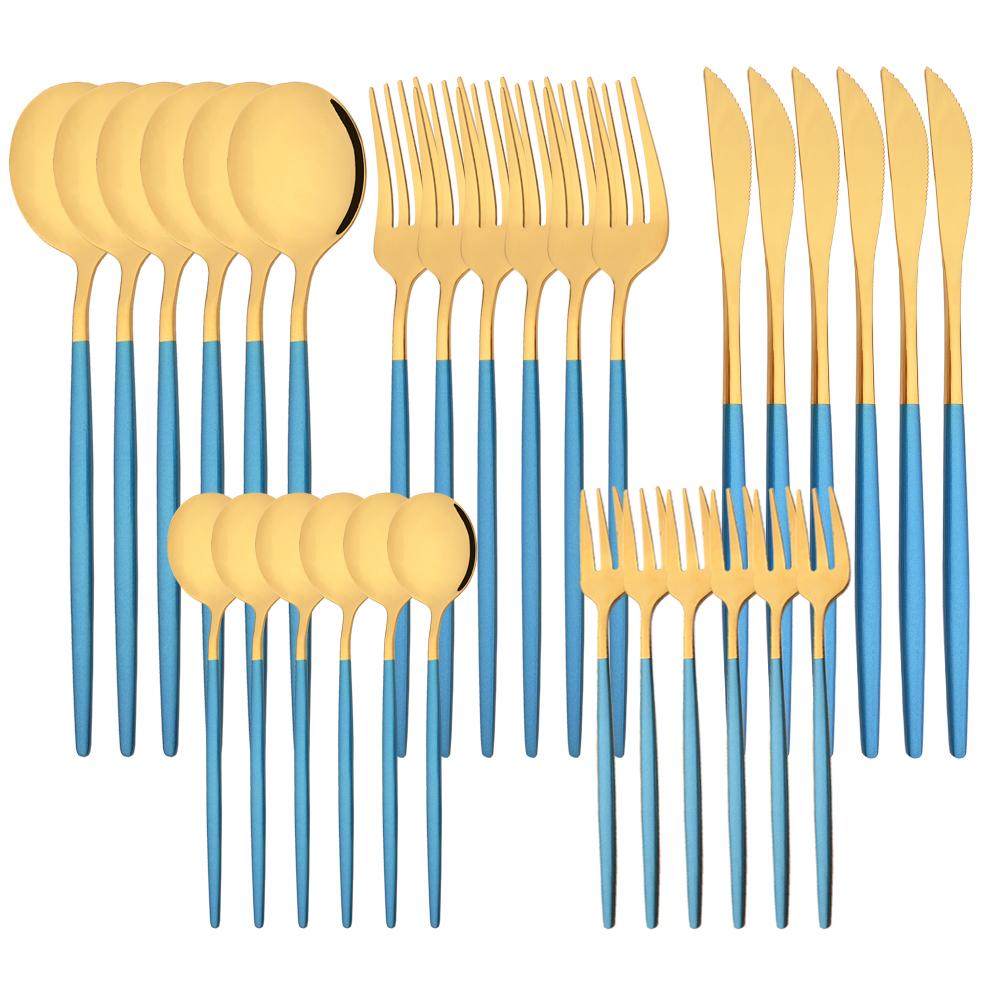 Stainless Steel Rainbow Dinnerware Set Steak Knife Fruit Fork Coffee Spoon Cutlery Set Kitchen Tableware Flatware Set 30Pcs/6Set