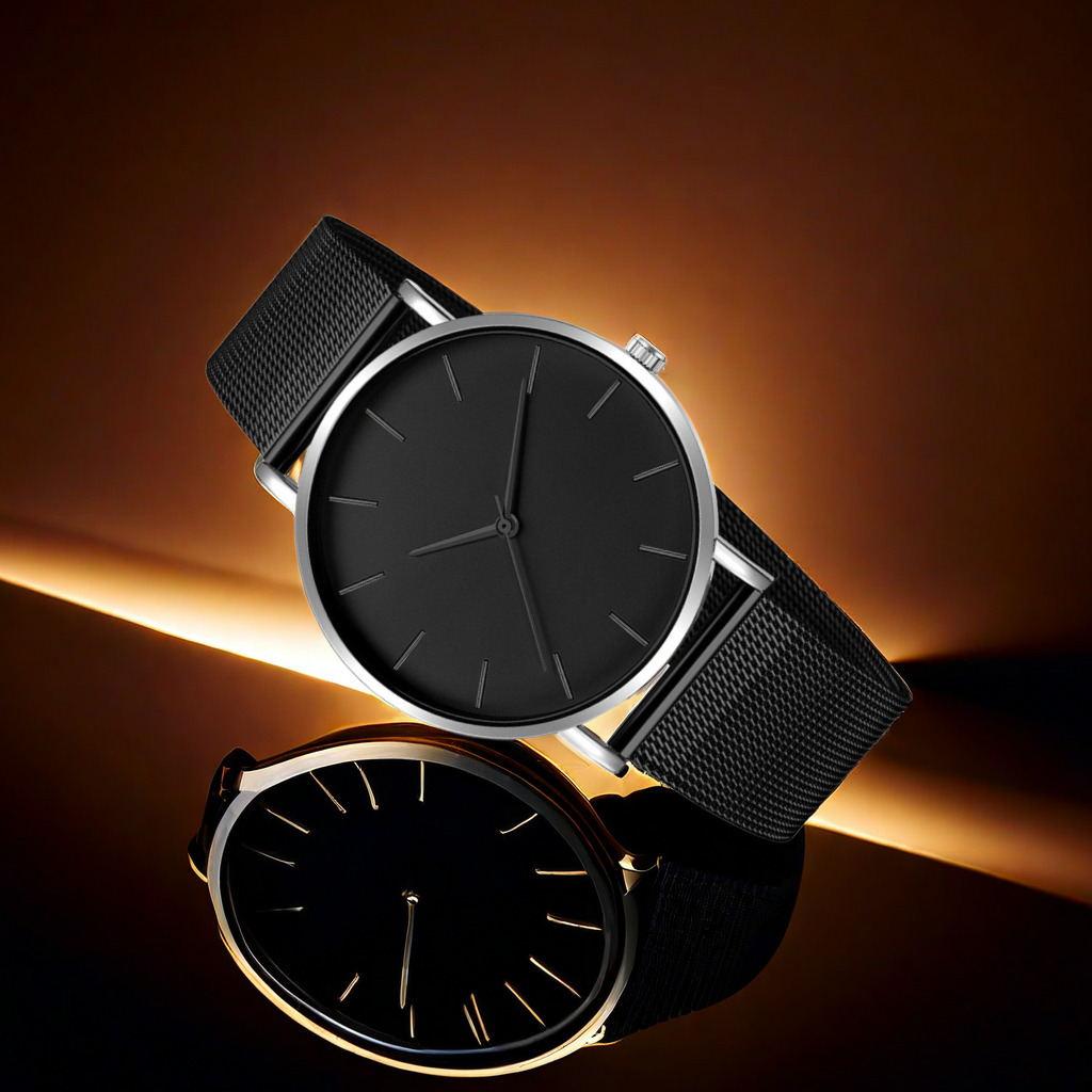 Минималистичные мужские модные часы, деловые, простые, из нержавеющей стали, с сетчатым ремешком, кварцевые наручные часы для отдыха на открытом воздухе, бизнеса
