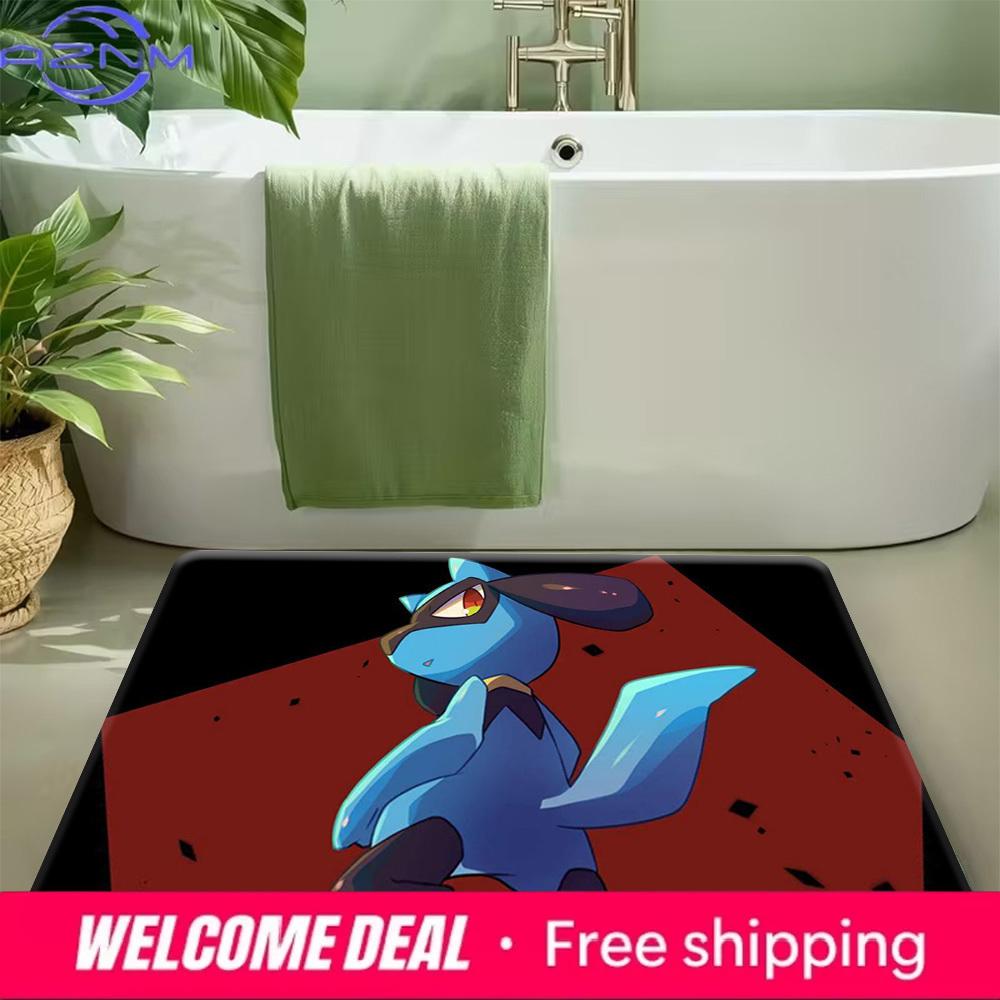 Pokemon Riolu Cool Action Print Non-Slip Doormat, Absorbent Floor Mat for Home Decor