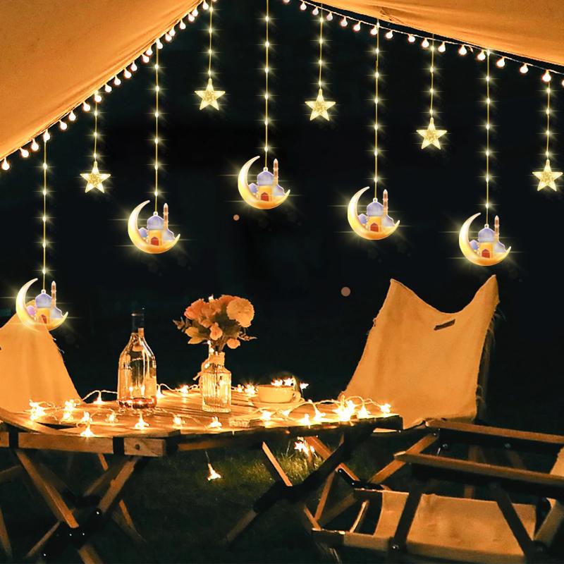 1Pc LED Star Curtain Decorative Light Moon Castle Light String Colorful Light Flashing Light String Full of Stars Room Decoration