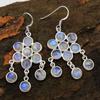Moonstone Larimar Silver Earring, 925 Sterling Silver Handmade Jewelry, Flower Jewelry, Dangle Earring