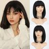Женский модный черный парик до плеч с аккуратной челкой из синтетического волокна, повседневная одежда, короткий боб, черный парик для косплея