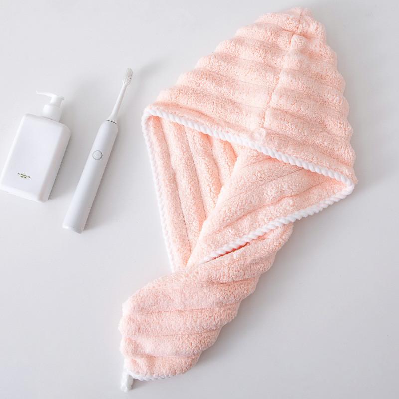 Coral Fleece Solid Color Striped Towels Thick Soft Face Towel Absorbent Hair Dry Cap Household Bath Towels for Adults Kids Bathroom