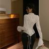 Длинные рукава женская однотонная рубашка корейская сексуальная облегающая талию короткая рубашка блузка женская элегантная офисная рабочая одежда