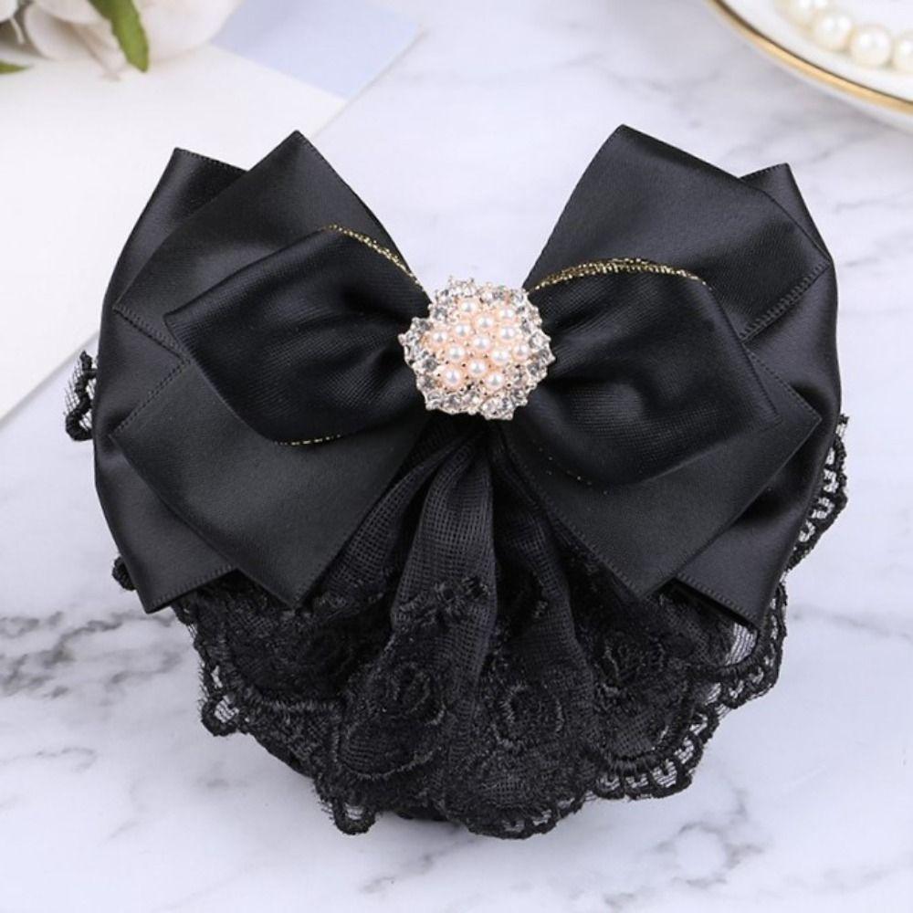 Pearl Bun Snood Rhinestone Nurse Hair Clip Vintage Bowknot Spring Clip  Office