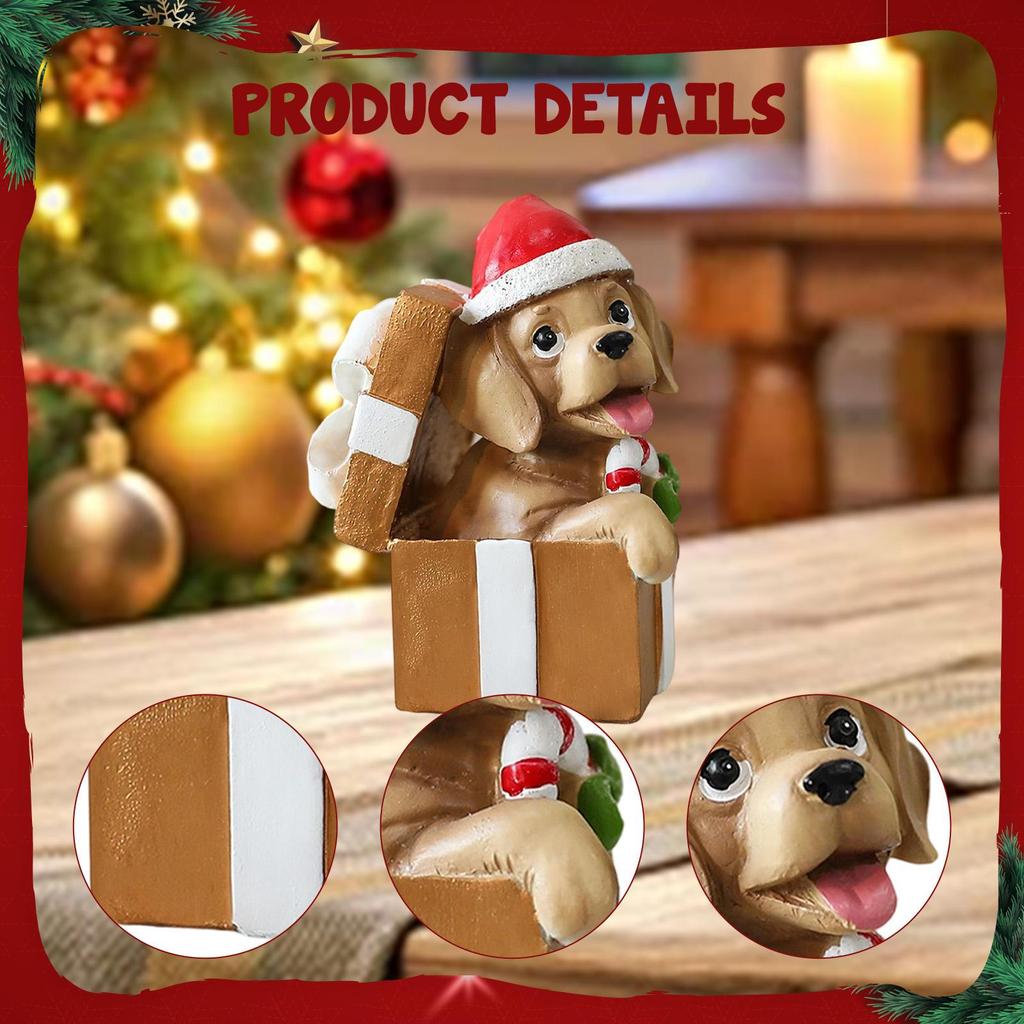 Miniature Chrismas Dog Figurine Christmas Decorations Puppy Ornament Resin Sculpture for Home Desk
