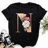 A B C D E English Alphabet Print T Shirt Women New Harajuku Black Tshirts Summer Short Sleeved Harajuku Streetwear Tops Tees