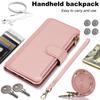 Multi Card Zippered Wallet with Short Hand Rope and Long Hanging Rope Phone Cover Case for iPhone Series/Samsung Series