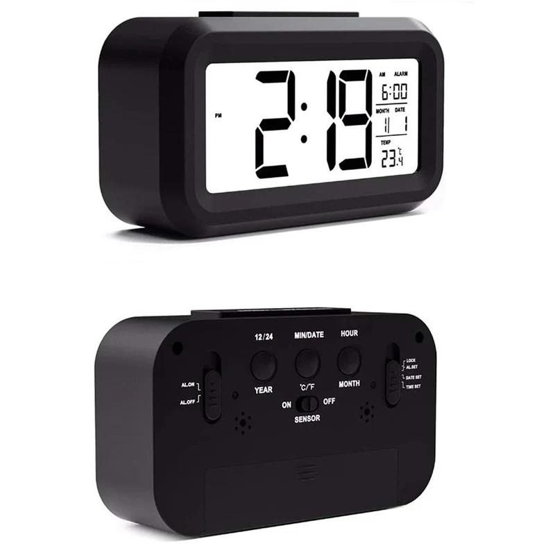 Battery Powered LCD Alarm Clock TEMP Date Week 3 Alarms Backlight Snooze Table Clock Night Vision Function12/24H Digital Clock