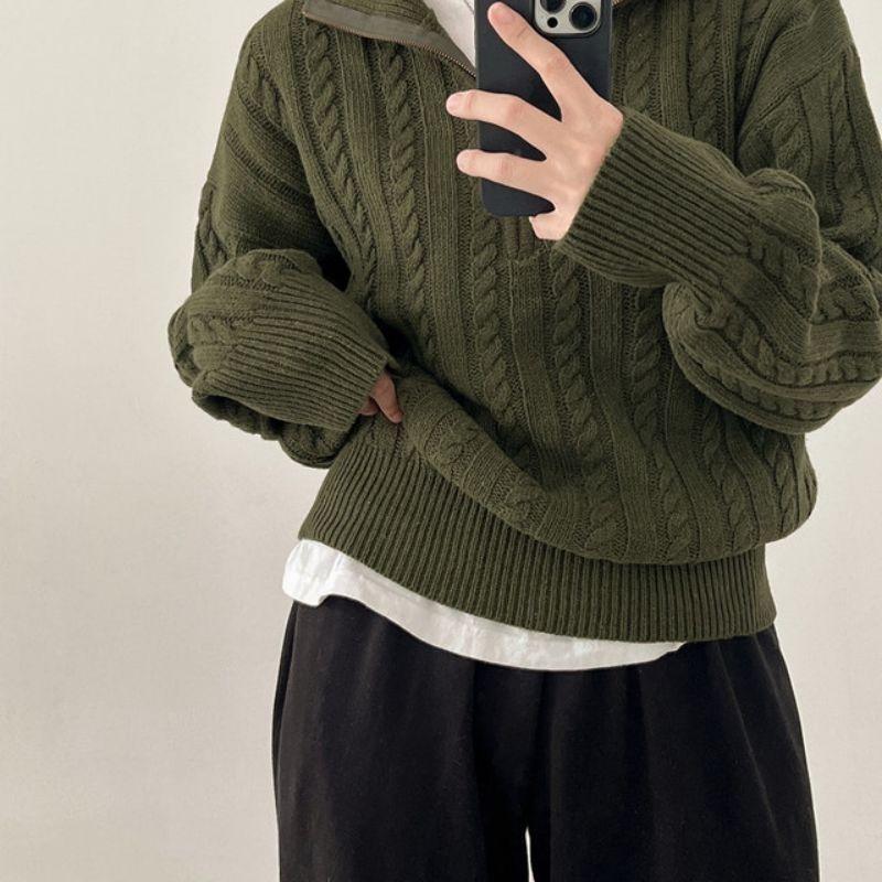 Южная Корея шикарный осенне-зимний толстый трикотажный топ женский ретро перекрученный полумолния ленивый короткий свитер пальто
