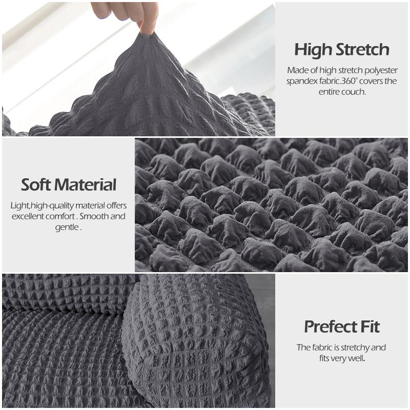 Levivel Plaid Seersucker Sofa Cover Plain Stretch Slipcover Armchair Cover For Living Room Corner Couch Cover 1 /2 /3 /4 Seater