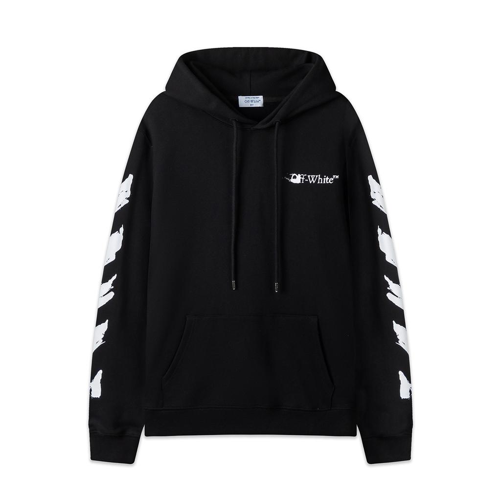 Off-White 2026 Autumn and Winter New Graffiti Arrow Pattern Printed Hooded Sweatshirt for Men and Women