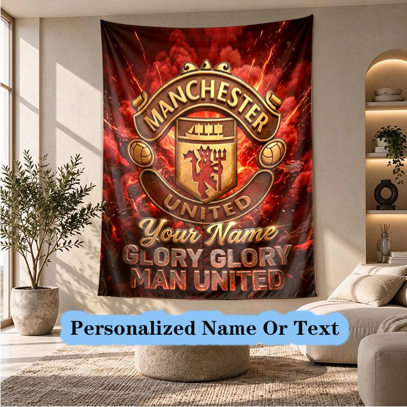 Wall Hanging Tapestry With Custom Name & Text, Celtics Fan Art Decorative Tapestry For Bedroom