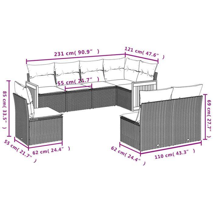 VidaXL Salon de Jardin avec Coussins 8 pcs, Canapés de Terrasse, Ensemble de Meubles de Patio, Mobilier d'Extérieur, Noir 3227721