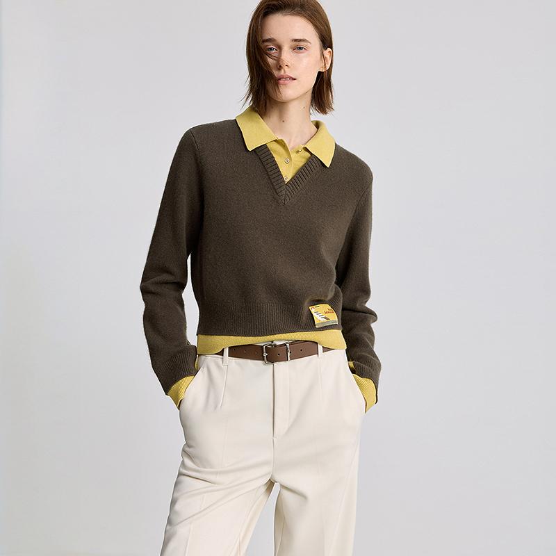 LILY Color Match Fake Two Knitted Sweaters