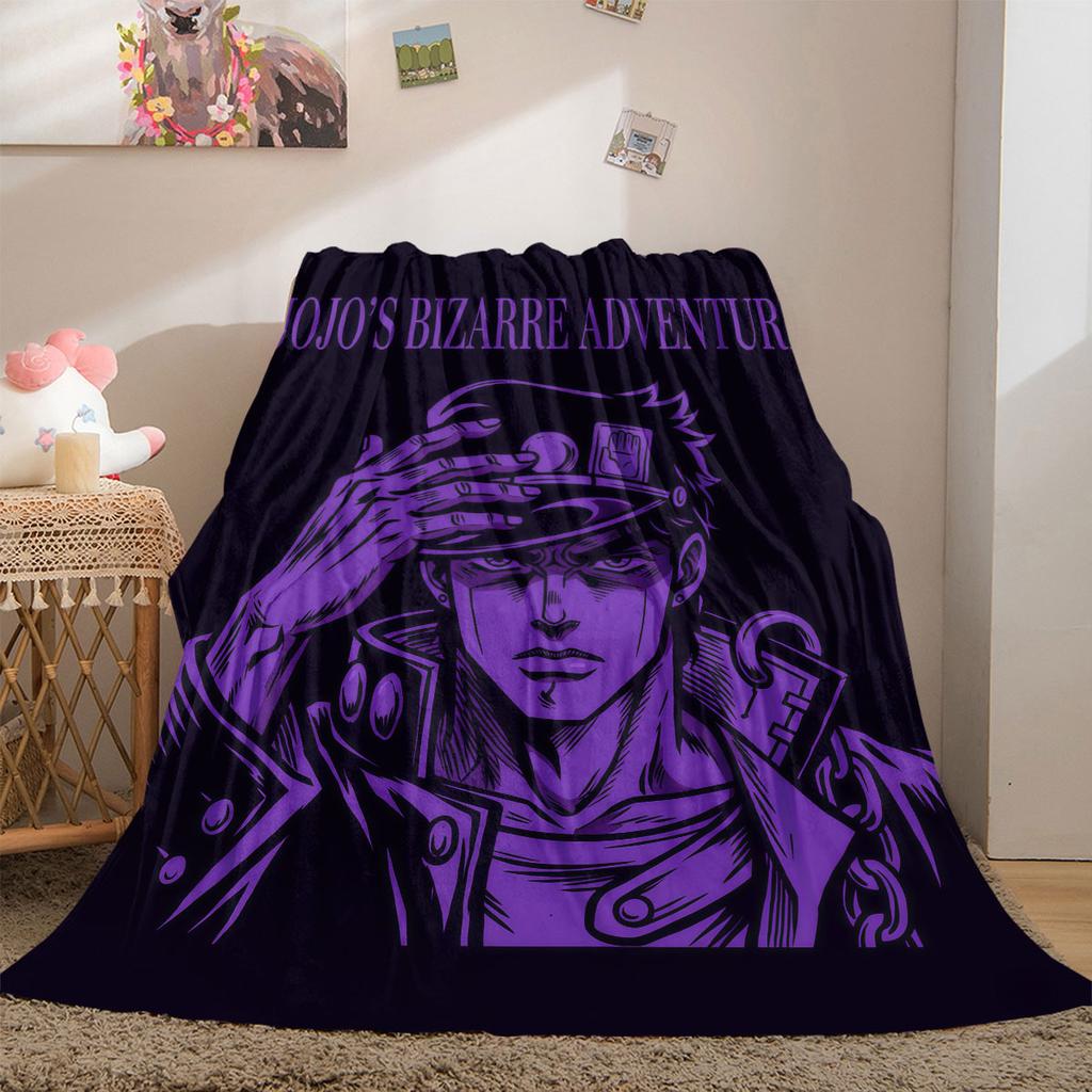 JOJO New 2D Print Flannel Blanket, Anime Graphic for Sofa Bed, Cozy Travel Picnic Essentials Wrap_LIAN