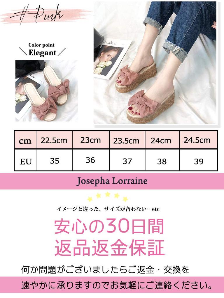 JOSEPHA LORRAINE Platform Wedge Beach Cute Indoor Ribbon Plus Rubber High Platform Easy To Walk Low Genuine Size L Women's Sandals, Heels, Mules,