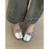 French silver flat bottom inner height increase light mouth ballet single shoes women's versatile Mary Jane small leather shoes