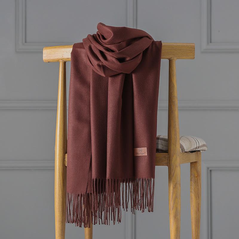 Cashmere Scarf Women's Autumn and Winter Solid Color Tassel Shawl Thickened Warm Scarf