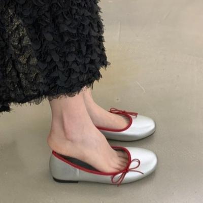 Замшевые балетки на мягкой подошве с бантом для женщин 2025 Новые туфли-лодочки в сказочном стиле, надевающиеся на одну ногу, с круглым носком, изящные одинарные туфли