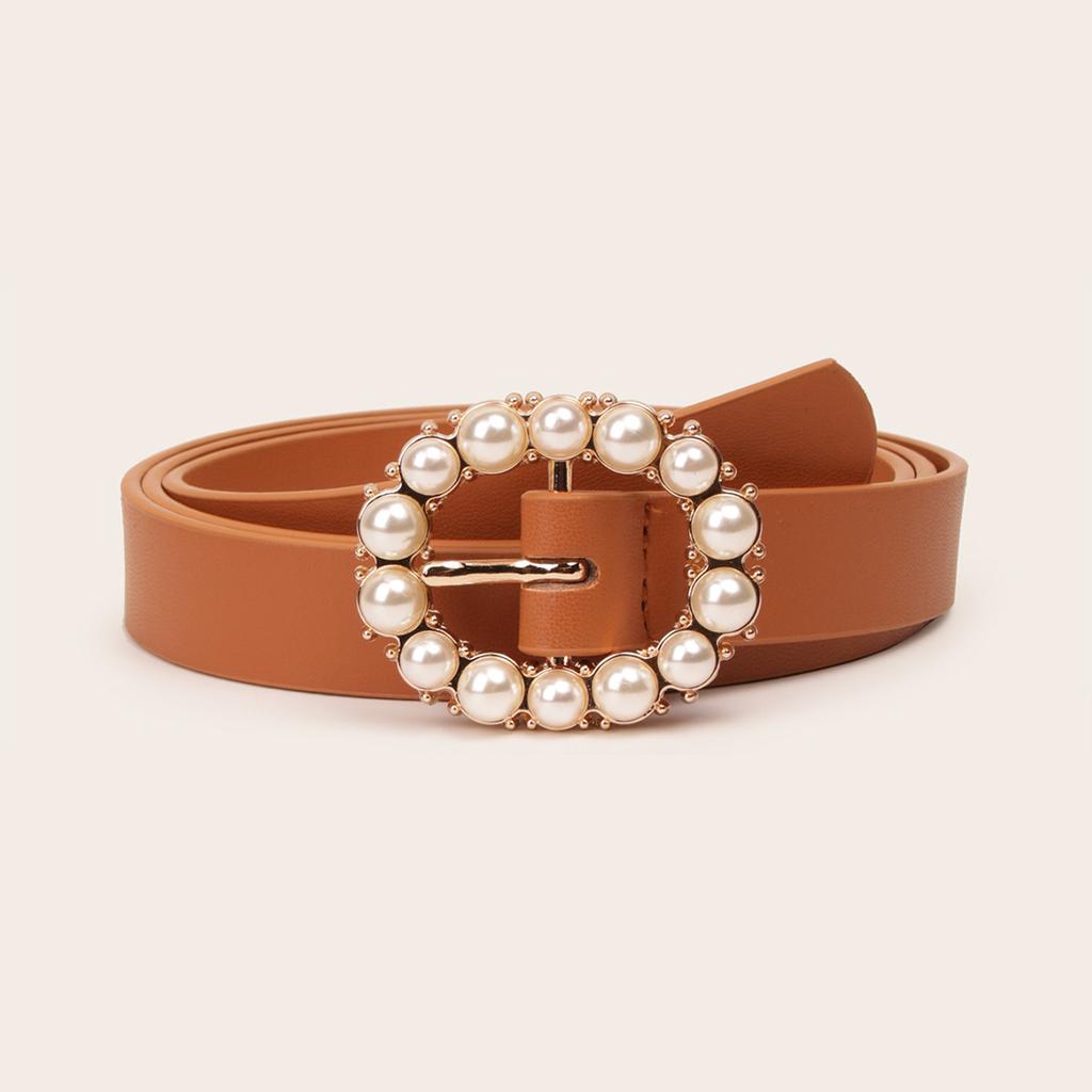 Pearl Buckle Two-Piece Set Sweet Ladies Belt Women'S Elegant Belt