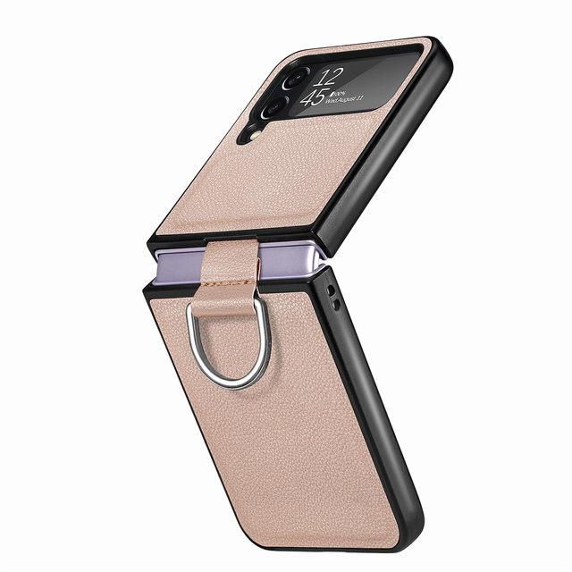 Легкий тонкий кожаный чехол для мобильного телефона Samsung Galaxy Z Flip 4 5g Flip4 Flip 3 Flip3, противоскользящий чехол с кольцевым держателем