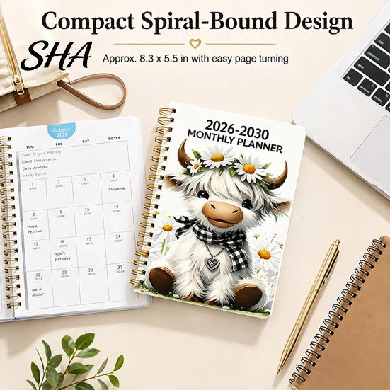 Academic Planner for School 2026?2030 5?Year Monthly Planner, Cute Highland Cow Cover Calendar Notebook, Office Schedule Organizer Deadlines