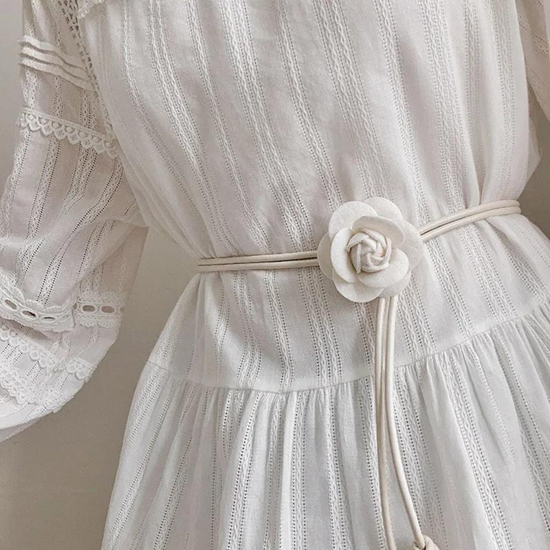 Камелия кожаный веревочный узел женский пояс длинный тонкий утягивающий пояс для женского платья юбка декоративные узкие ремни