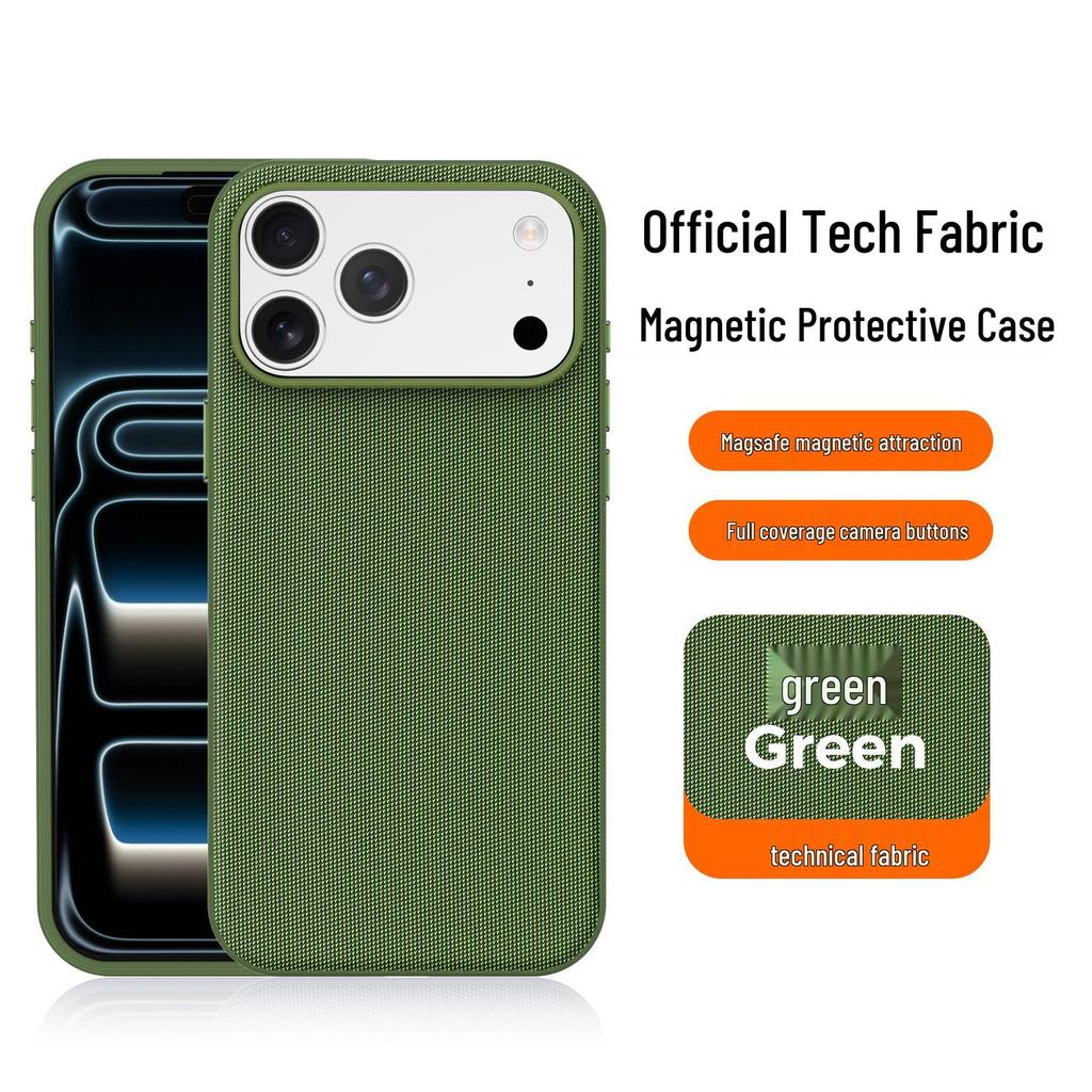 Магнитный чехол из ткани Tech Cloth для iPhone 15/16/17 Pro Max с защитой кнопки камеры.