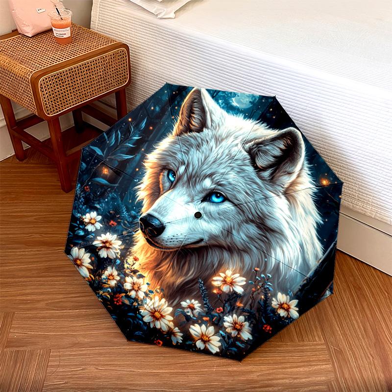 1 шт. Автоматический складной зонт - Волк в лунном узоре, Портативный и складной дизайн с 8 спицами, Рождественские и Новогодние подарки