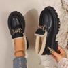 Thick Sole Small Leather Shoes for Women British Style Black Soft Single Winter New Plush Shoes for Women Platform Shoes