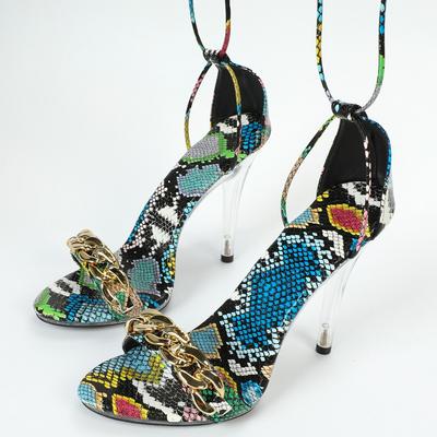 Женские летние пикантные универсальные красочные босоножки на высоком каблуке со змеиной кожей, сандалии серии D111, каблук 11 см, платформа 1 см, LFD