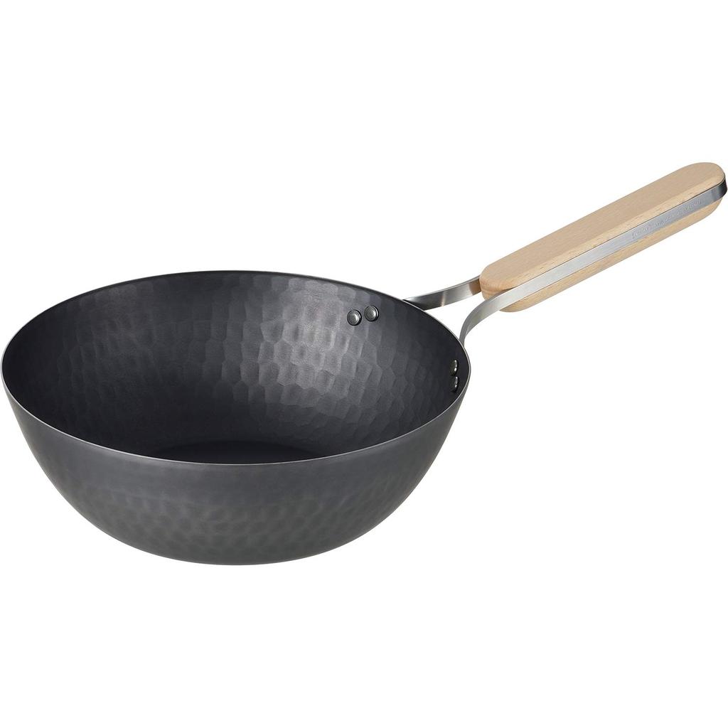 Wahei Freiz Iron Induction Gas Frying Wok Wooden Made in Enzo Tsubame-Sanjo Wok, 22cm, Compatible, Compatible, Pan, Pan, Handle, Japan, EN-011
